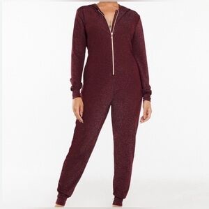 Savage X Fenty shimmer Zip-Front Hooded Jumpsuit - Wine